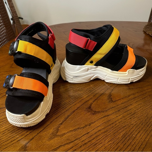 ANTHONY WANG Multicolor Buckle Strap Platform Sandal Peach Festival Rave Sz 8.5 - Picture 3 of 7